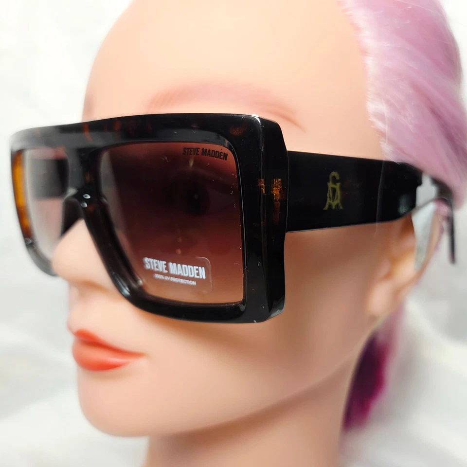 NUEVO CON ETIQUETAS Steve Madden "LOGEN" Cuadrado Escudo Tortuga Gafas de sol X17436