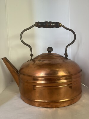 Antique Early Large Tin Lined Copper Tea Kettle Coffee Pot Handmade Decorative