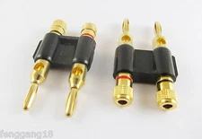 1pcs Gold Plated Dual Speaker Banana Plug Connector Adapter Black Color