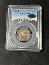 1927-S PCGS VF20 CAC Standing Liberty Quarter - Key Date - Very Original!