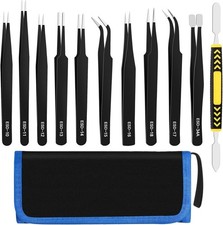 11 PCS Precision ESD Tweezers Set Anti-Static Stainless Steel Tweezers Kit DIY 