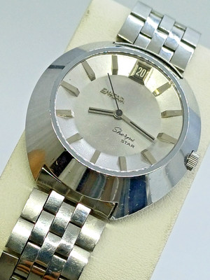 VINTAGE ENICAR SHERPA STAR AUTOMATIC SWISS MEN'S DATE S.STEEL SILVER WATCH 70 s