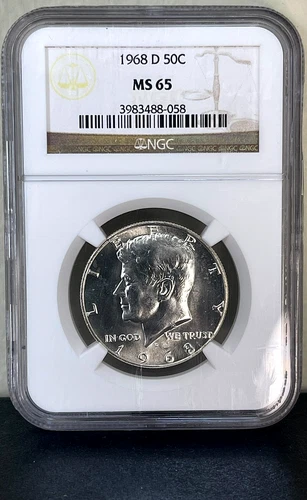 1968-D 50C SILVER Kennedy Half Dollar NGC MS65-GEM BU!