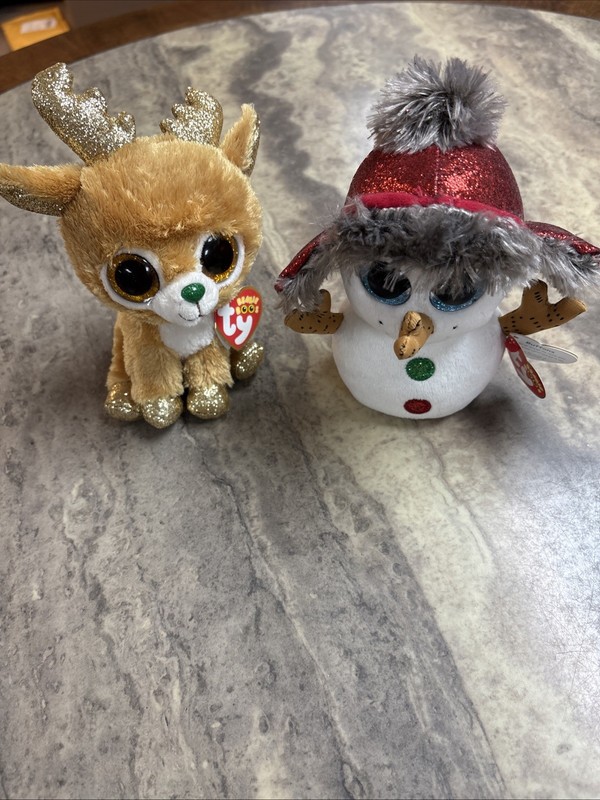 TY  Buttons The Snowman And Glitzy The Reindeer Plush Lot