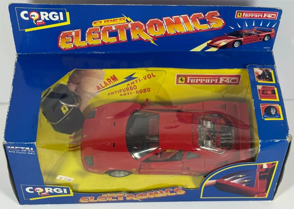 Vintage CORGI SUPER ELECTRONICS Red Ferrari F40 Die-Cast 1:24 Car w/ Alarm - NOS - Image 2 of 4