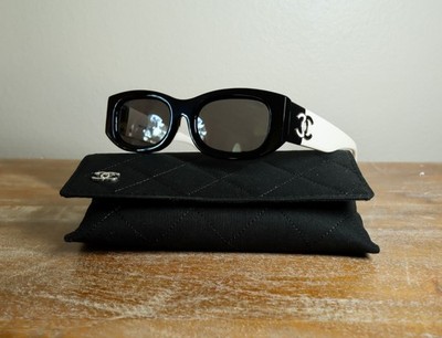CHANEL CH5525 Rectangle Sunglasses 52mm Black White/Gray Polarized Lens 100% UV