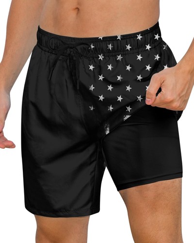 Pantalones cortos de natación de secado rápido para hombre 7 pulgadas forro de compresión anti rozaduras baúles para playa - Imagen 4 de 35