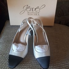 JEWEL BADGLEY MISCHKA TATUM EMBELLISHED SLINGBACK PUMP BLACK IVORY SZ 8 NEW