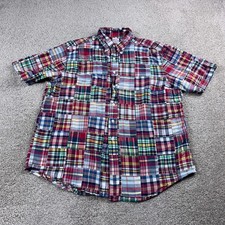 Brooks Brothers Shirt Mens Extra Large Blue Red Patchwork Button Up Madras Plaid