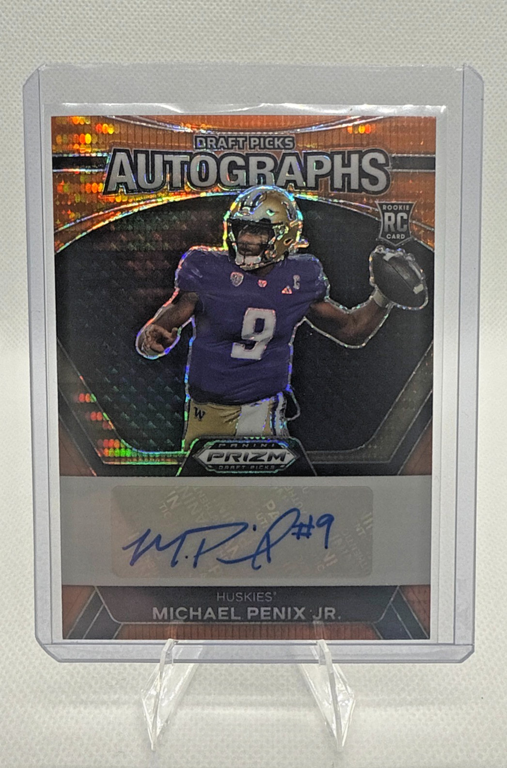 2024 Prizm Draft Picks Michael Penix Jr. Orange Pulsar Autographs 49/49 Bookend