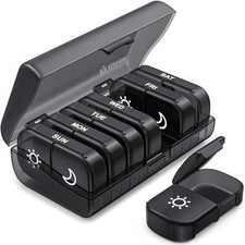 AUVON XL Weekly Pill Organizer 2 Times a Day, Pill Box 7 Day with One-Side Large
