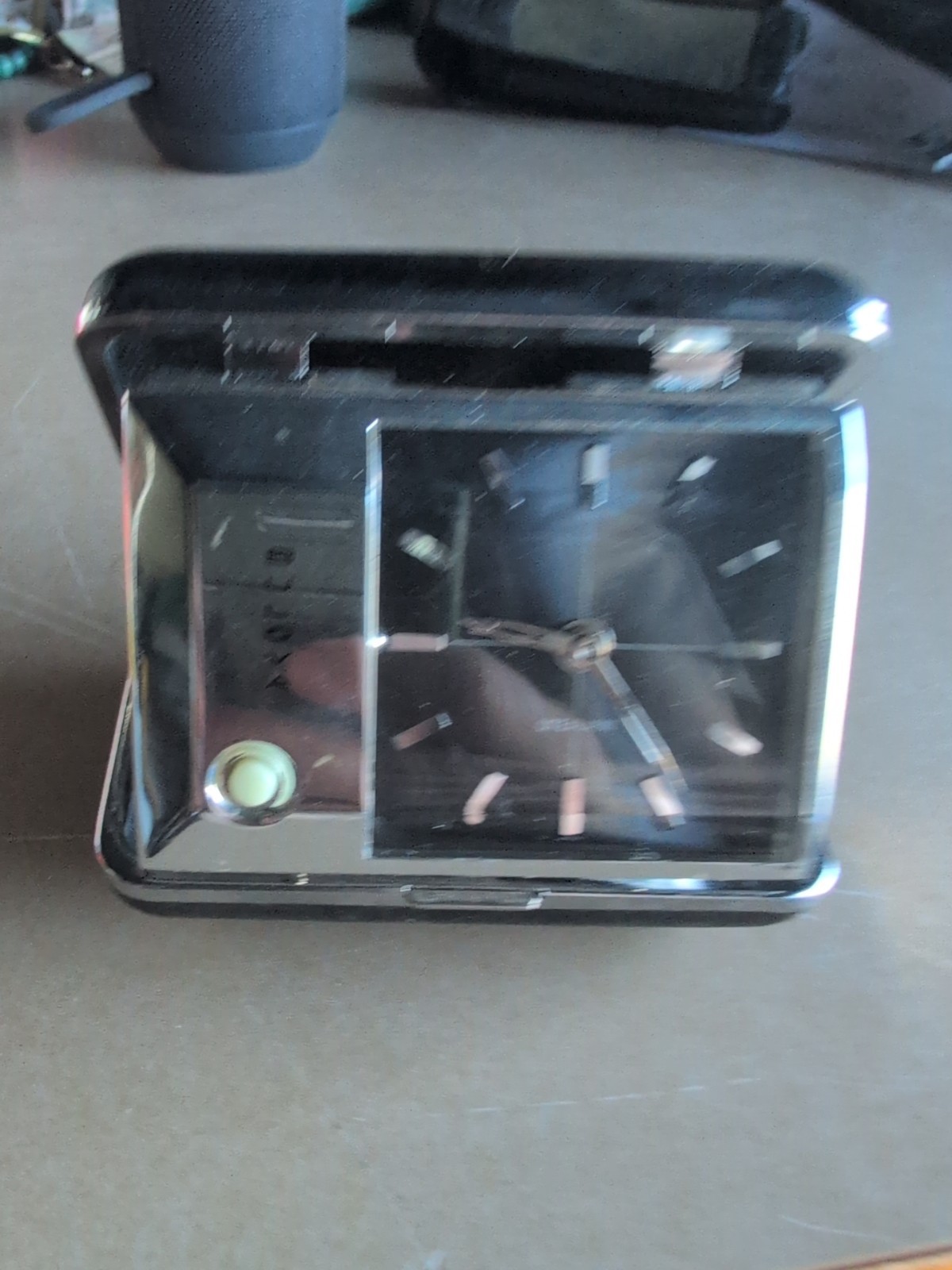 Bulova Folding Travel Mechanical Lite Alarm Clock in Case Black Works Great NICE