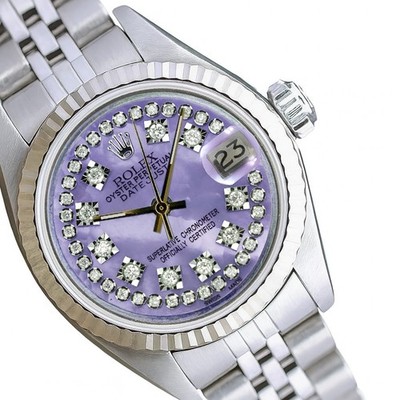 Rolex Datejust Stainless Steel Purple String Dial 14KW Fluted Jubilee 26mm Watch