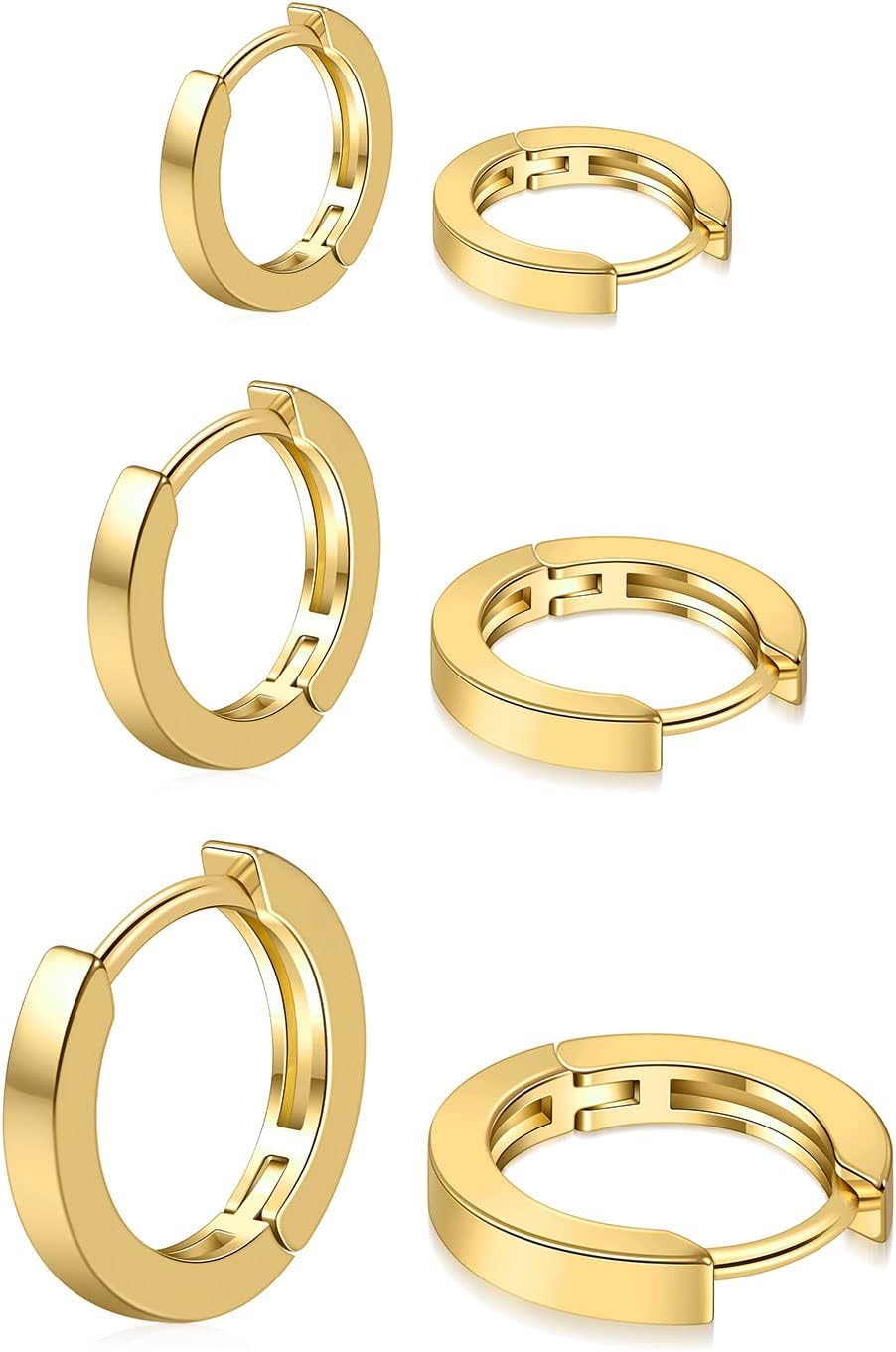 3 Pairs 14K Gold Plated Small Huggie Hoop Earrings for Women