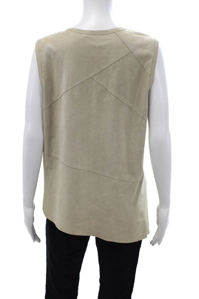 Elie Tahari женщин бежевый ягненка замши бак v-образным вырезом твердого размера L - Изображение 3 из 4