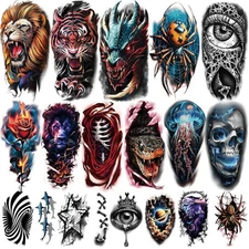 77 Sheets 3D Realistic Temporary Tattoos Adults Kids, Large