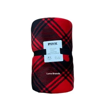 Victoria’s Secret  fleece blanket  Plaid Red & Back (Christmas 2025)