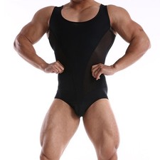 Mens Stretchy Sport Gym Leotard Bodysuit Jumpsuit Tight Body Shaper Undershirt