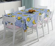 Italian Lemons and Blue Floral Patterned Rectangle Tablecloth for Any Occasion