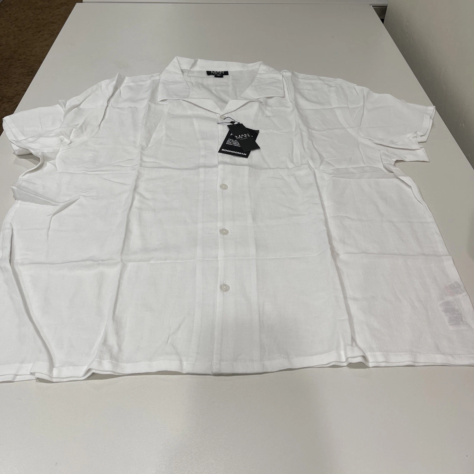 BooHooMAN Plus Regular Fit Short Sleeve Linen Shirt White 3XL