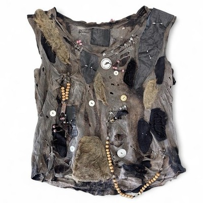 Custom Post Apocalyptic Mad Max Style Leather Fur Sleeveless Shirt Size Medium