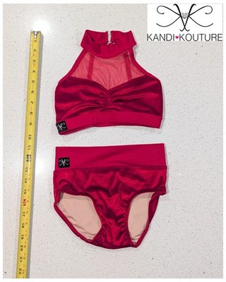 2 pc Set Kandi Kouture 7-8 Large Pageant Dance  CHRISTMAS RED Velour Top Briefs