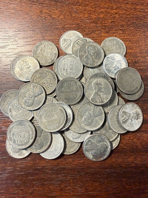 1943 Lincoln Steel Wheat Penny Cent Roll of 50 Coins Lot