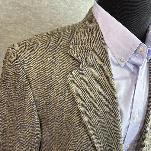 Lands End Vintage Tweed Jacket 44R Brown Herringbone Blazer 100% Silk Sport Coat - Picture 4 of 22
