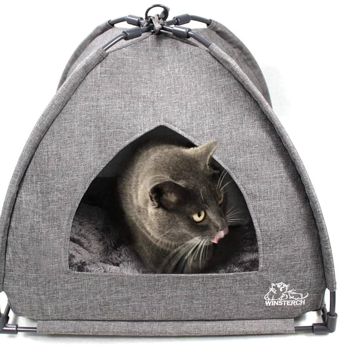 Pet Tent Cat Puppy Play Tent House with Warm Soft Bed Pad - Grey