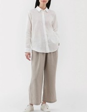 Size Medium MUJI Womens 100 Linen Washed Easy Wide Pants Natural linen color