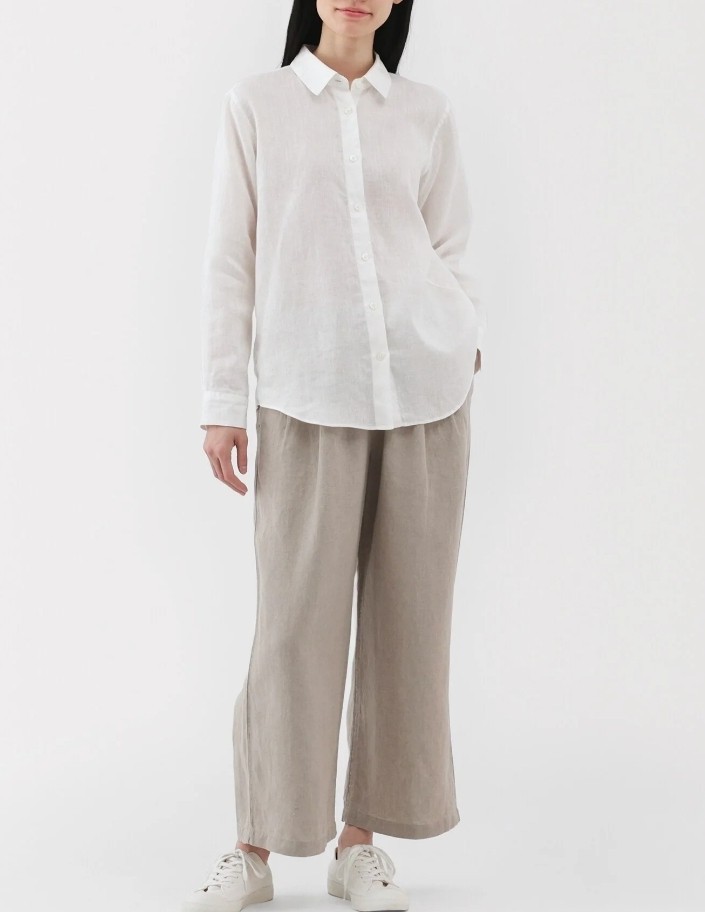Size Medium MUJI Womens 100% Linen Washed Easy Wide Pants Natural linen color