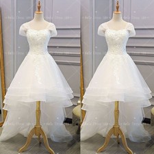 Chiffon Wedding Dresses Lace Applique Short Front Long Back A-line Bridal Gown