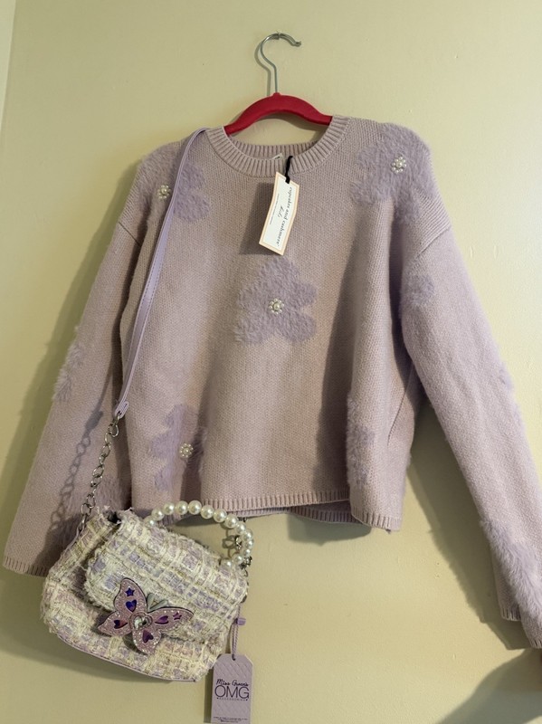 Girls Size 10/12 Lavender Soft Sweater with Matching Purse New with Tags