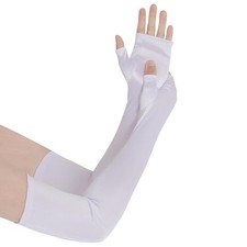 obmwang Women's Long Satin Fingerless Gloves Elbow Length Opera Gloves White