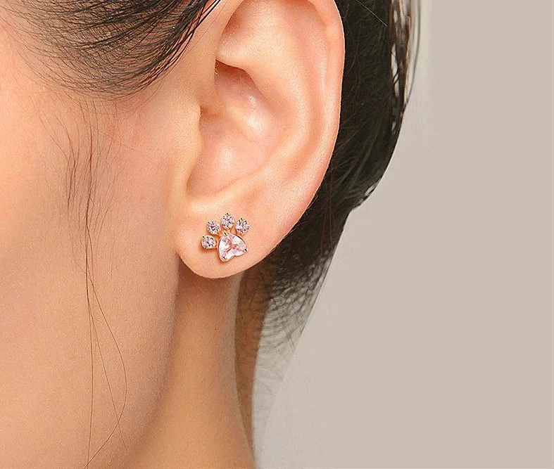 2ct Natural Morganite Diamond Dog Pet Bear Paw Stud Earrings 14k Solid Rose Gold - Image 4 of 4