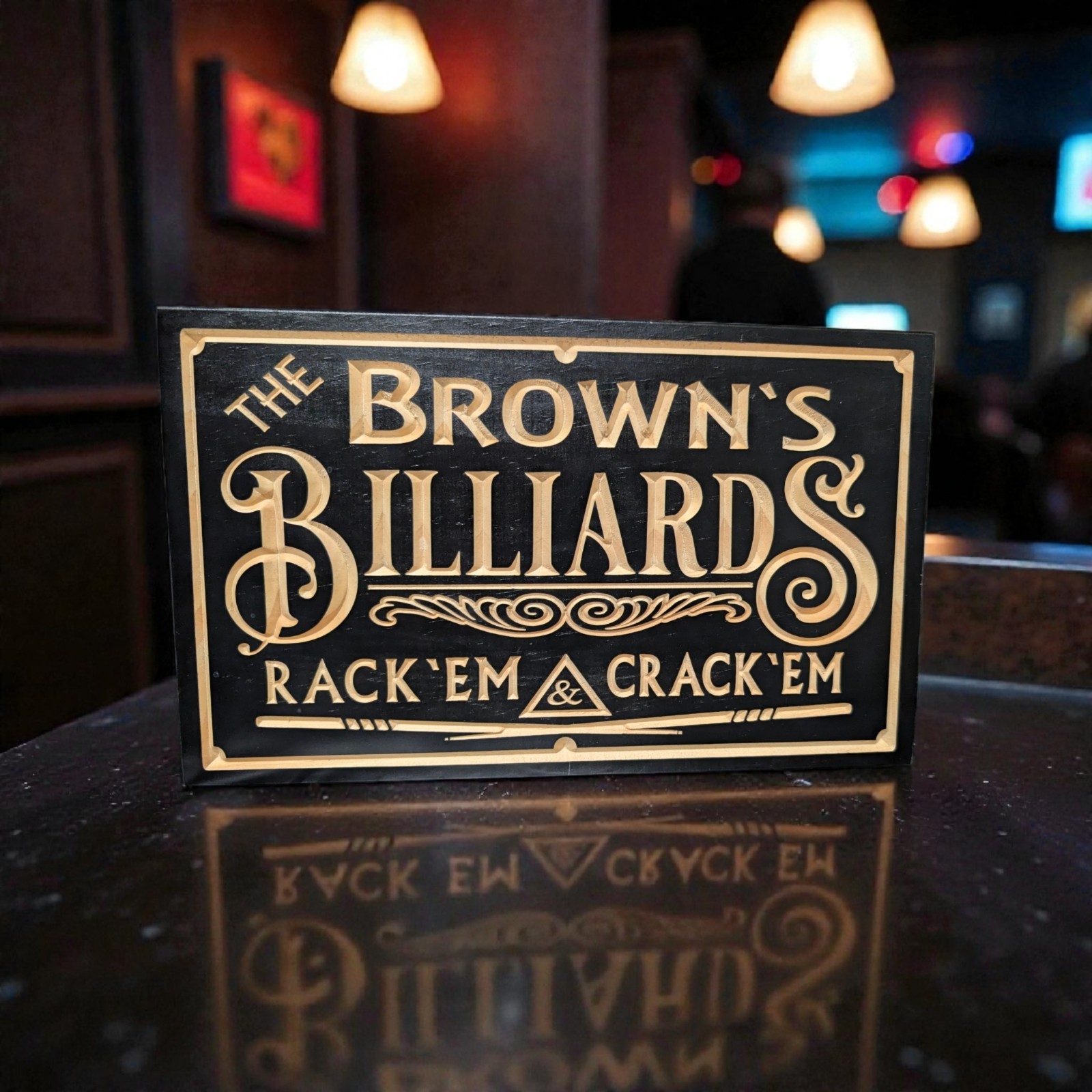 Personalized  Billiards Room Pool Hall Gift Custom Carved Wood Plaque
