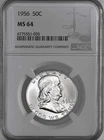 1956-P  50C FRANKLIN SILVER HALF DOLLAR  "PHILADELPHIA"  NGC MS64  #6775551-035