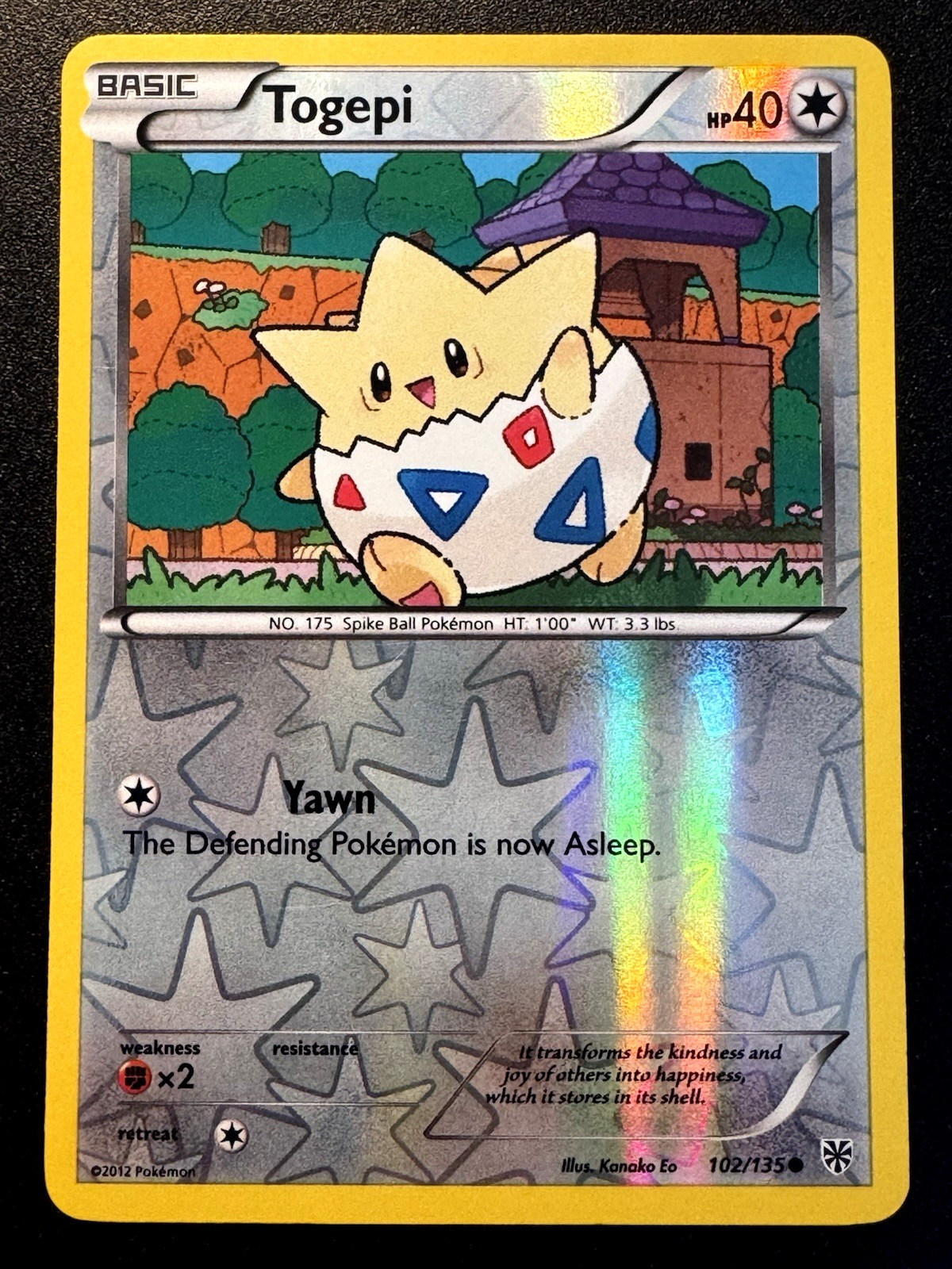 Togepi 102/135 B&W Plasma Storm Pokemon Card Reverse Holo Foil Rare Near Mint