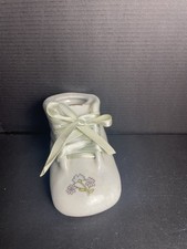 Vintage Ceramic Baby Bootie/shoe 1988 Girl Blue And Pink Flowers