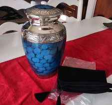 Cremation Urn for Human Ashes Blue Silver Elegant Adult Memorial Funeral