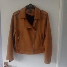 Tan Faux Suede Biker Jacket Size 14