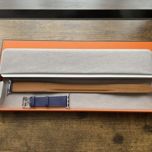 Hermes Blue Leather Double Tour Rope Pattern Apple Watch Band 38-41mm from JAPAN - 第 3/8 張圖片