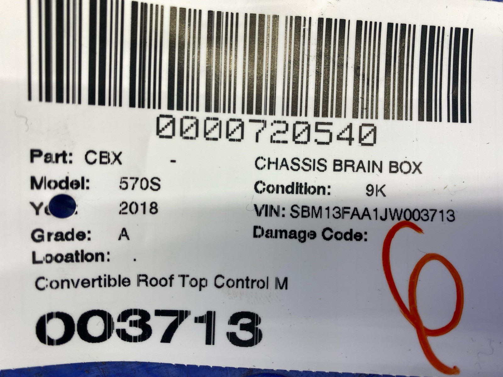 2016-2021 Mclaren 570s Convertible Roof Top Control Module Unit 11A4030SP oem