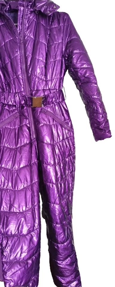 NOVO Terno de Esqui ou Neve Feminino S Violeta Brilhante com Pele Removível e Cinto Presentes de Natal - Imagem 3 de 4
