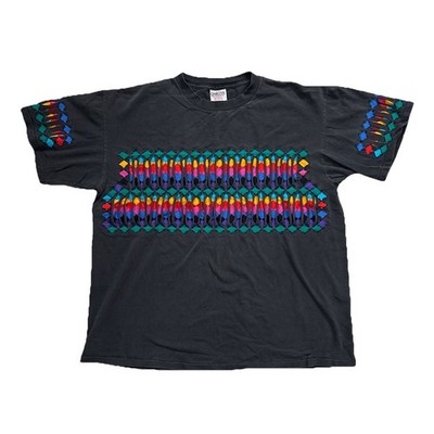 Vintage ONEITA Power-T Aztec Rainbow Cut Embroidered Granny SS Shirt Nice Fade