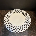 Vintage Fenton Milk Glass Open Lace Edge Plate-12” Reticulate Edge Serving plate