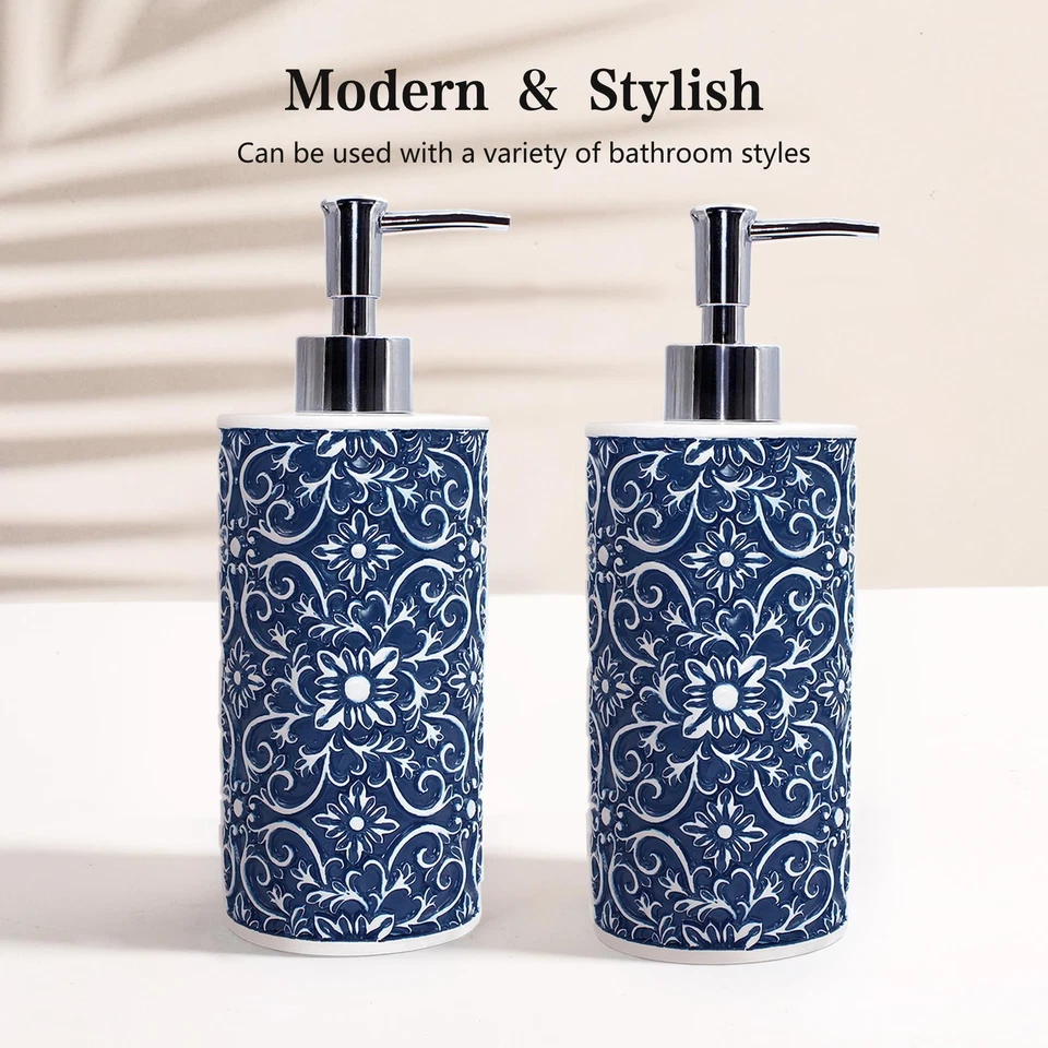 Juegos dispensadores de jabón de manos de 2 piezas - Elegante jabón líquido hecho a mano con patrón floral... Foto 4 de 4
