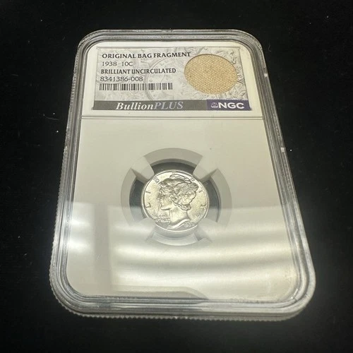 1938 Mercury Silver Dime 10c NGC Brilliant Uncirculated BullionPlus Bag Fragment