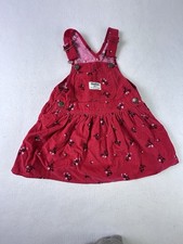OshKosh B gosh Red Corduroy Floral Overall Jumper Dress 100 Cotton Sz 2T