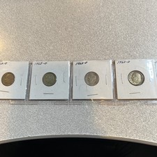 4 Circulated Silver Roosevelt Dimes, 1962-D, 1963-D, 1962-D, 1963-D